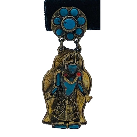 Artesian Nepal Hand Crafted Brass Turquoise Coral King Buddha Clip Earrings - Picture 2 of 10